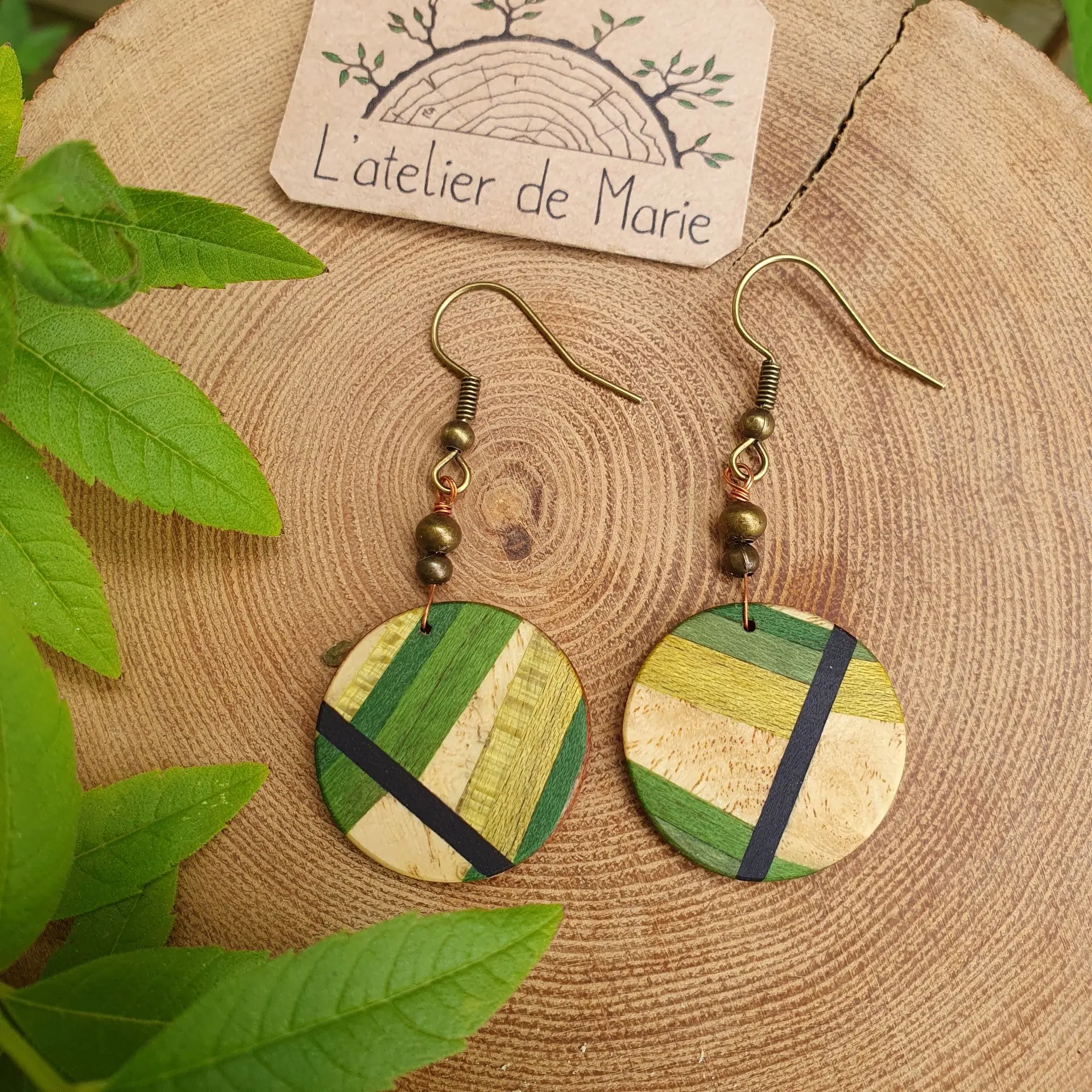 Boucles d'oreilles marqueterie