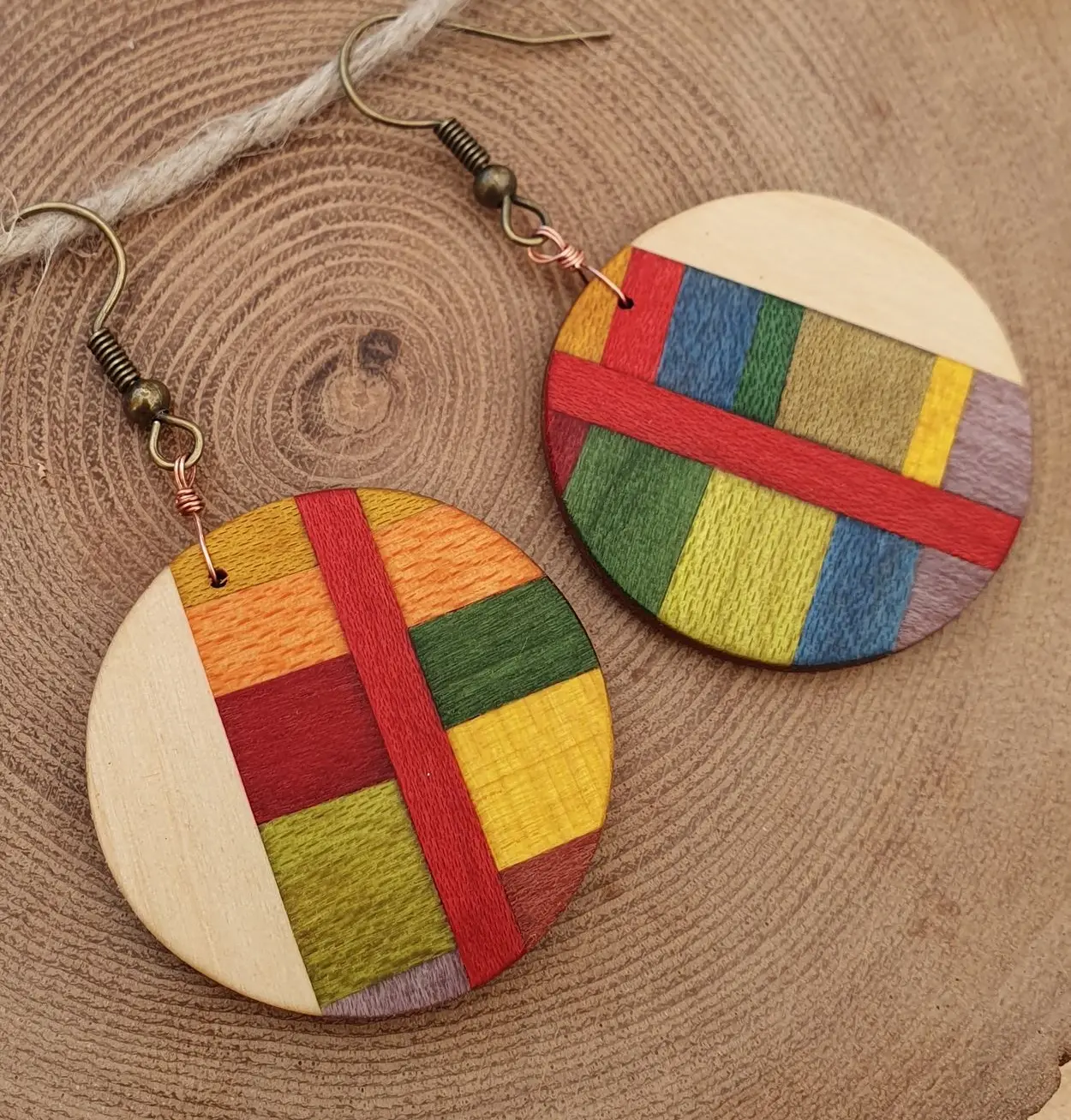 boucles d'oreille colorées marqueterie