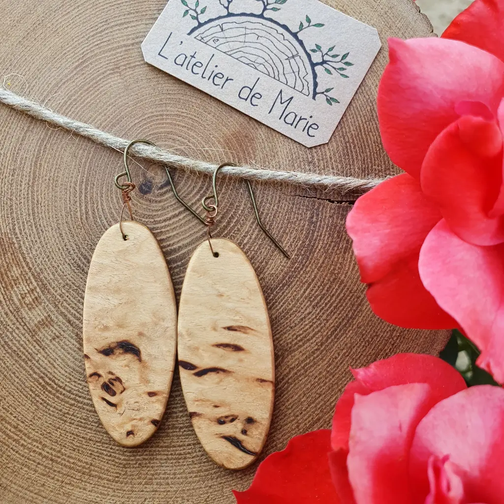 Boucles d'oreilles ovale - bouleau madré