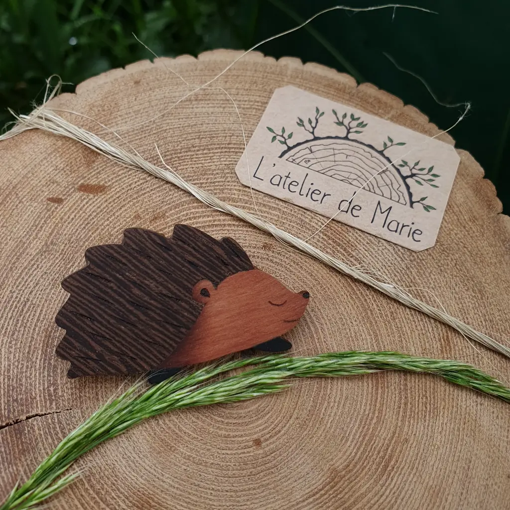 Broche marqueterie - hérisson