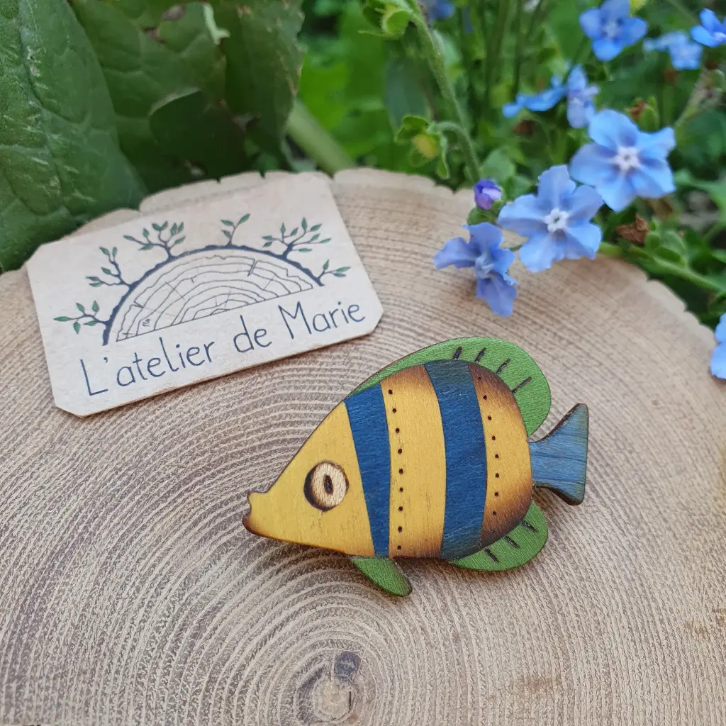 Broche marqueterie - poisson 