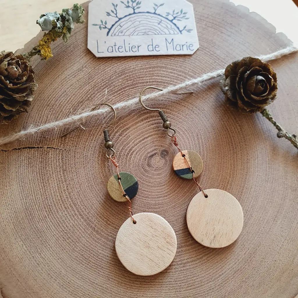 Boucles d'oreilles en bois ronde - sycomore 