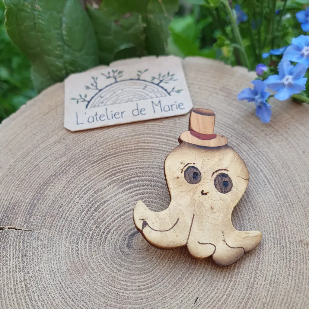 Broche marqueterie - pieuvre