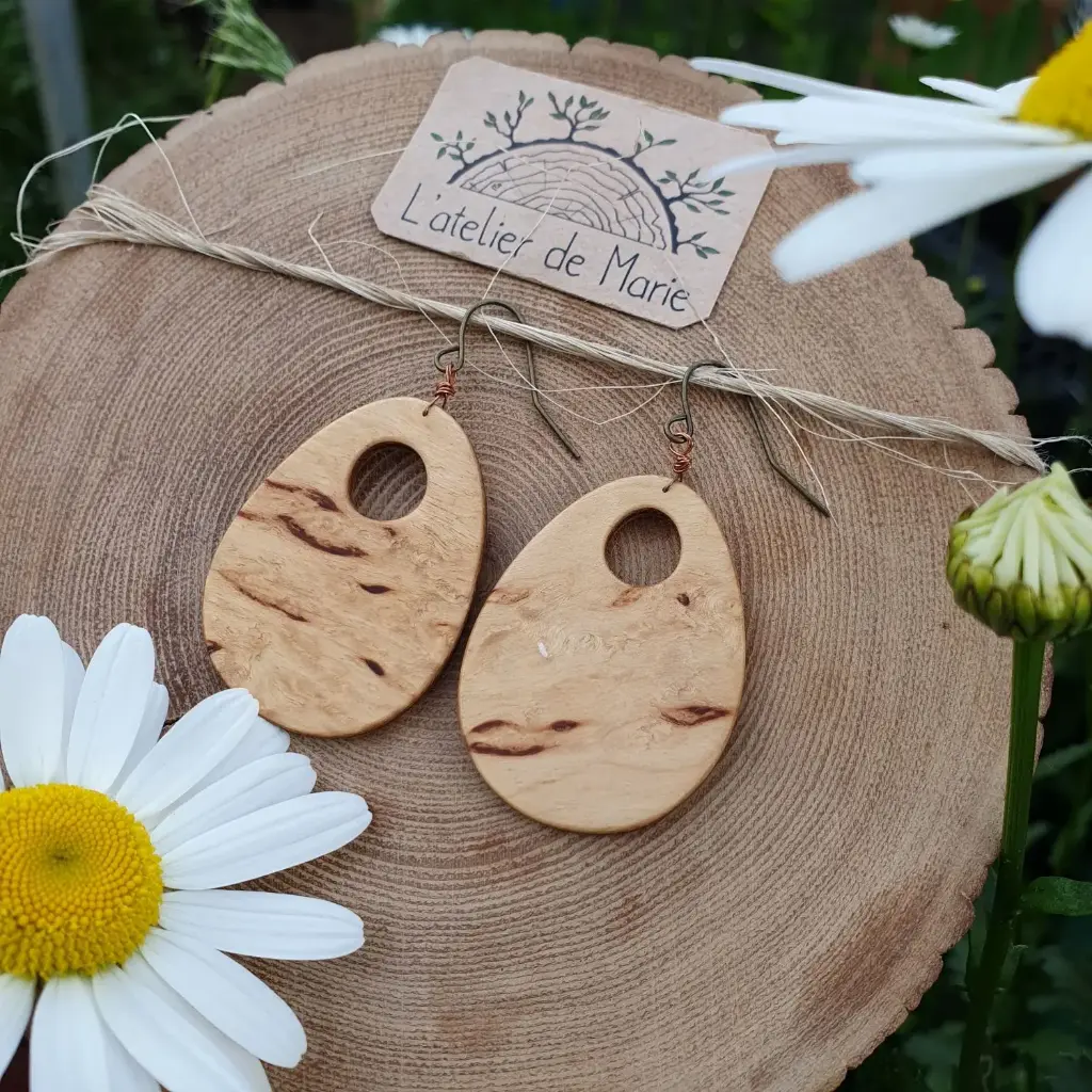 Boucles d'oreilles en bois - bouleau madré