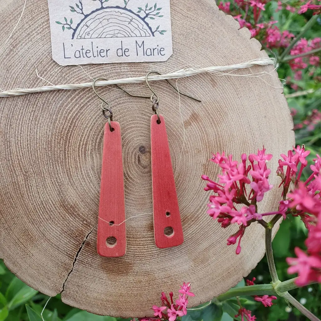 Boucles d'oreilles en bois - sycomore rose teinté