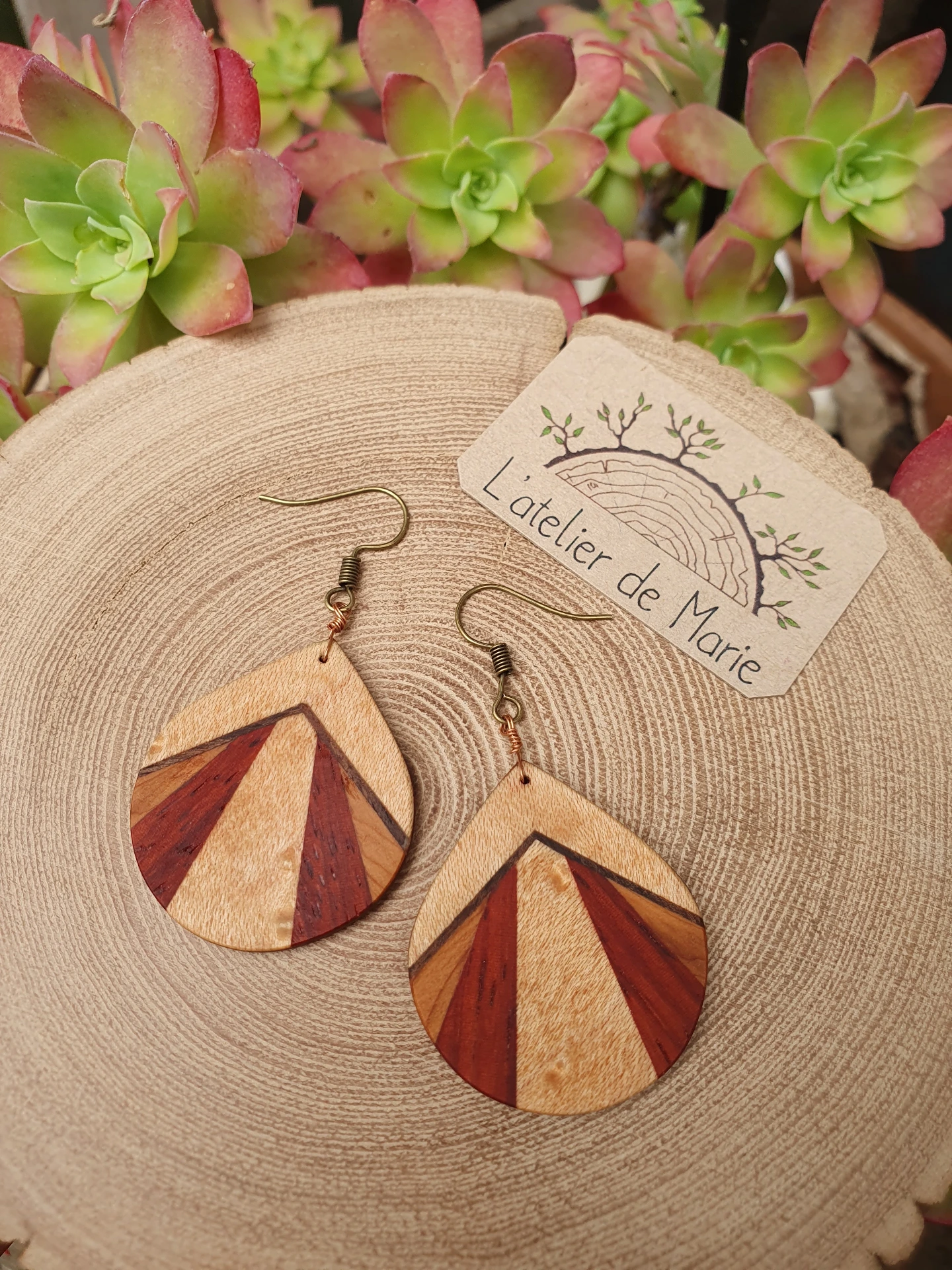Boucles d'oreilles ronde en bois - if, padouk et loupe