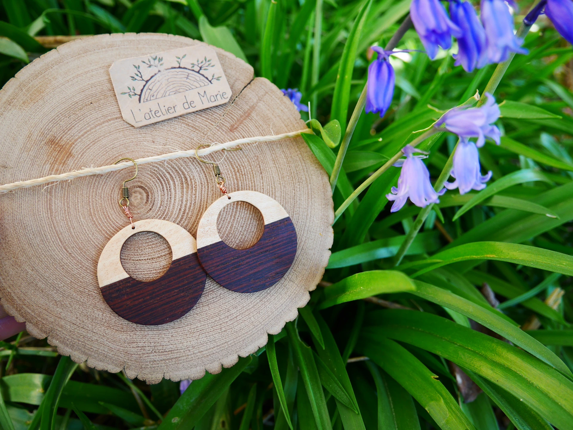 Boucles d'oreilles ronde en bois - palissandre et sycomore