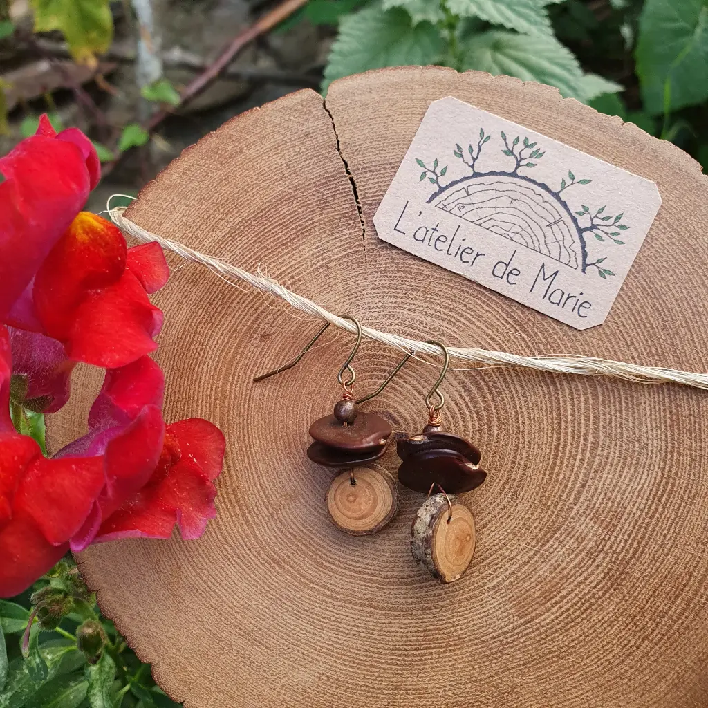 Boucles d'oreilles en bois - noisetier et graines de glycine