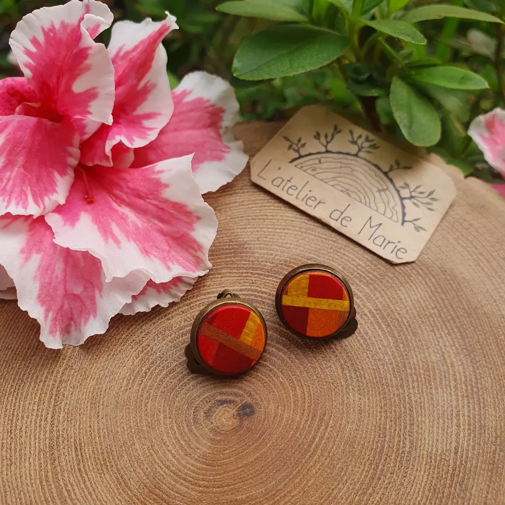 Boucles d'oreilles puces - clips - marqueterie