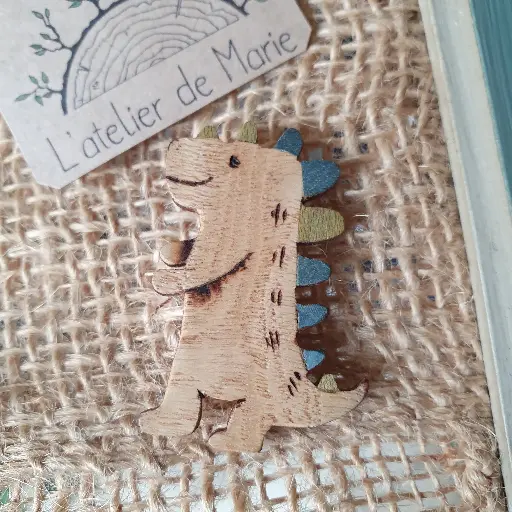 [BM - 0031] Broche marqueterie - dinosaure 