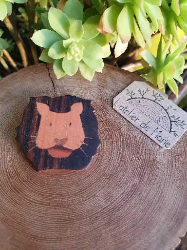 [BM - 0034] Broche marqueterie - Lion
