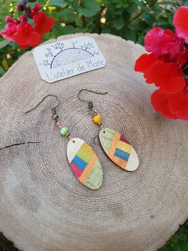 [BOM - 0030] Boucles d'oreilles ronde en bois -ovale coloré